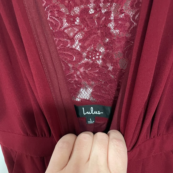 Lulus Kiska Burgundy Lace Wide-Leg Jumpsuit, Size Large - Picture 6 of 10